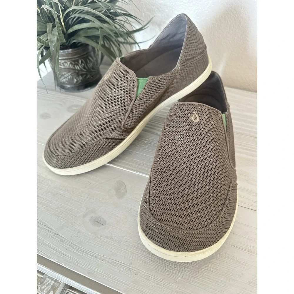 Olukai Nohea Mesh Mens‎ Shoes Size 10 Slip On Loafers Brown Fold Down Heel Slide